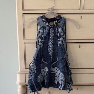Free People Blue Sleeveless Elephant Print Top